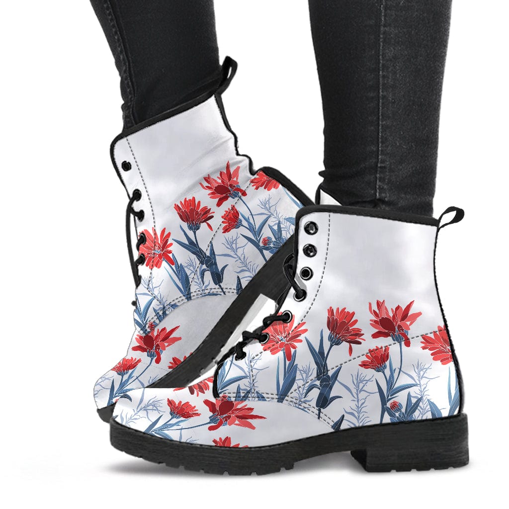 Leather Boots - Red Flowers - GiddyGoatStore