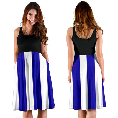 Midi Dress - Strip Black White Blue - GiddyGoatStore