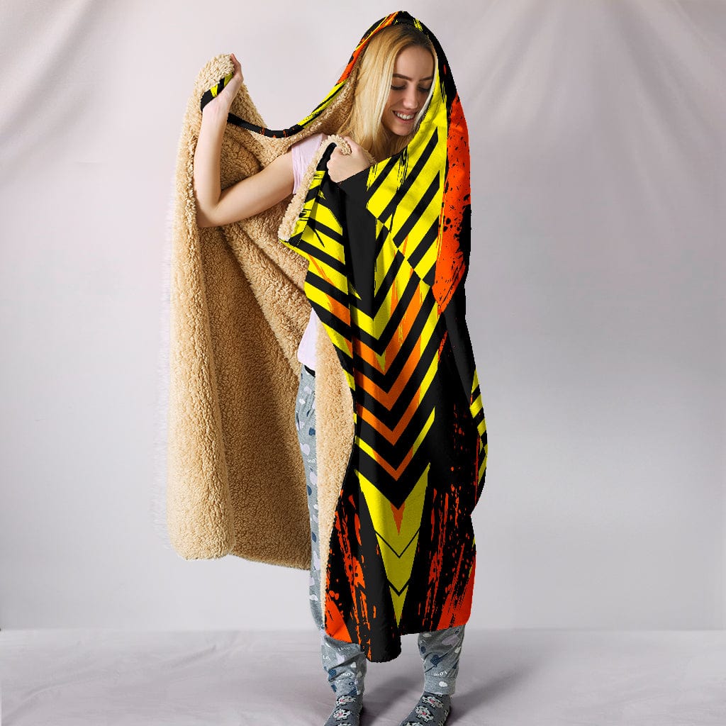 Hooded Blanket - Racing Style Wild Orange & Yellow Stripes Vibes - GiddyGoatStore