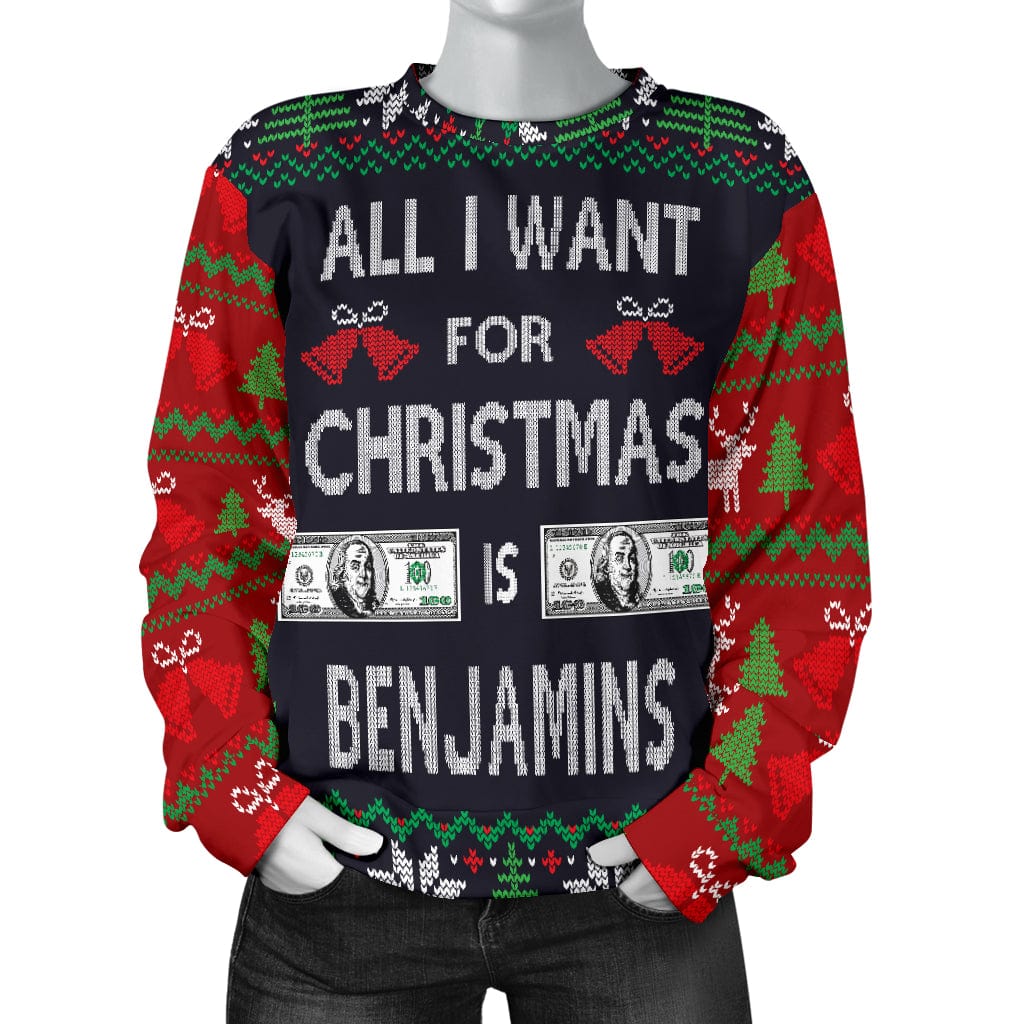 Sweater - Ugly Christmas Sweater All I Want is Benjamins for Women - GiddyGoatStore