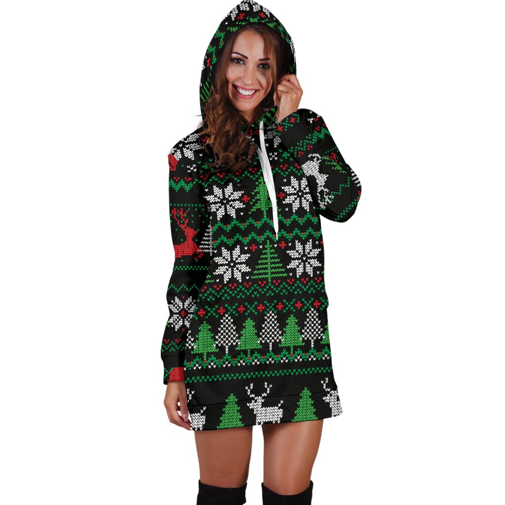 Hoodie Dress - Ugly Christmas Red Green Black - GiddyGoatStore