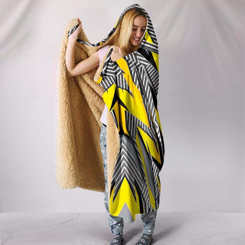 Hooded Blanket - Racing Style Grey & Yellow Stripes Vibes - GiddyGoatStore