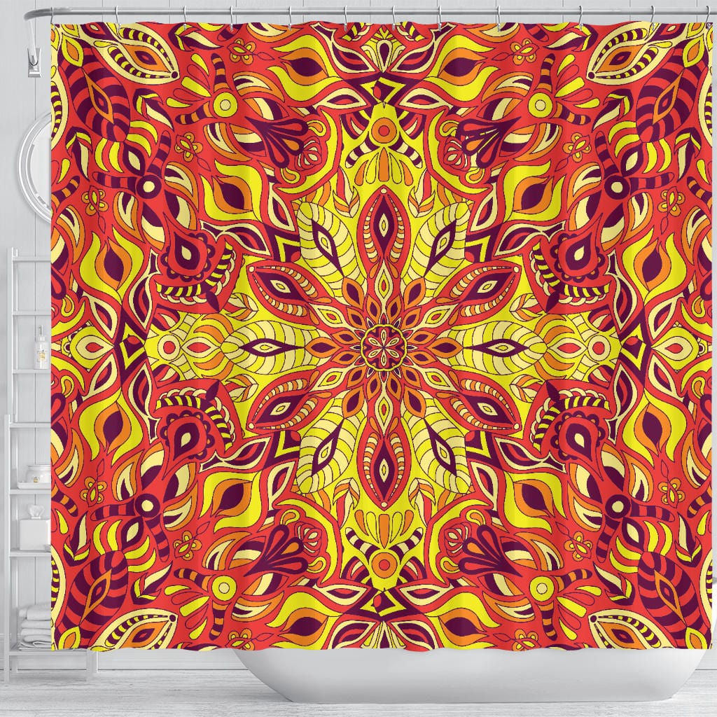 Shower Curtain - Red Sunny Mandala - GiddyGoatStore