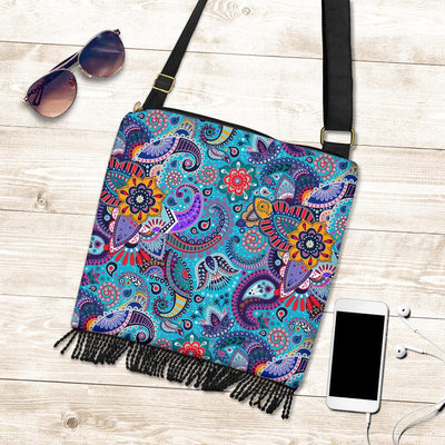 Boho Handbag - Blue Wild Flower Paisley - GiddyGoatStore