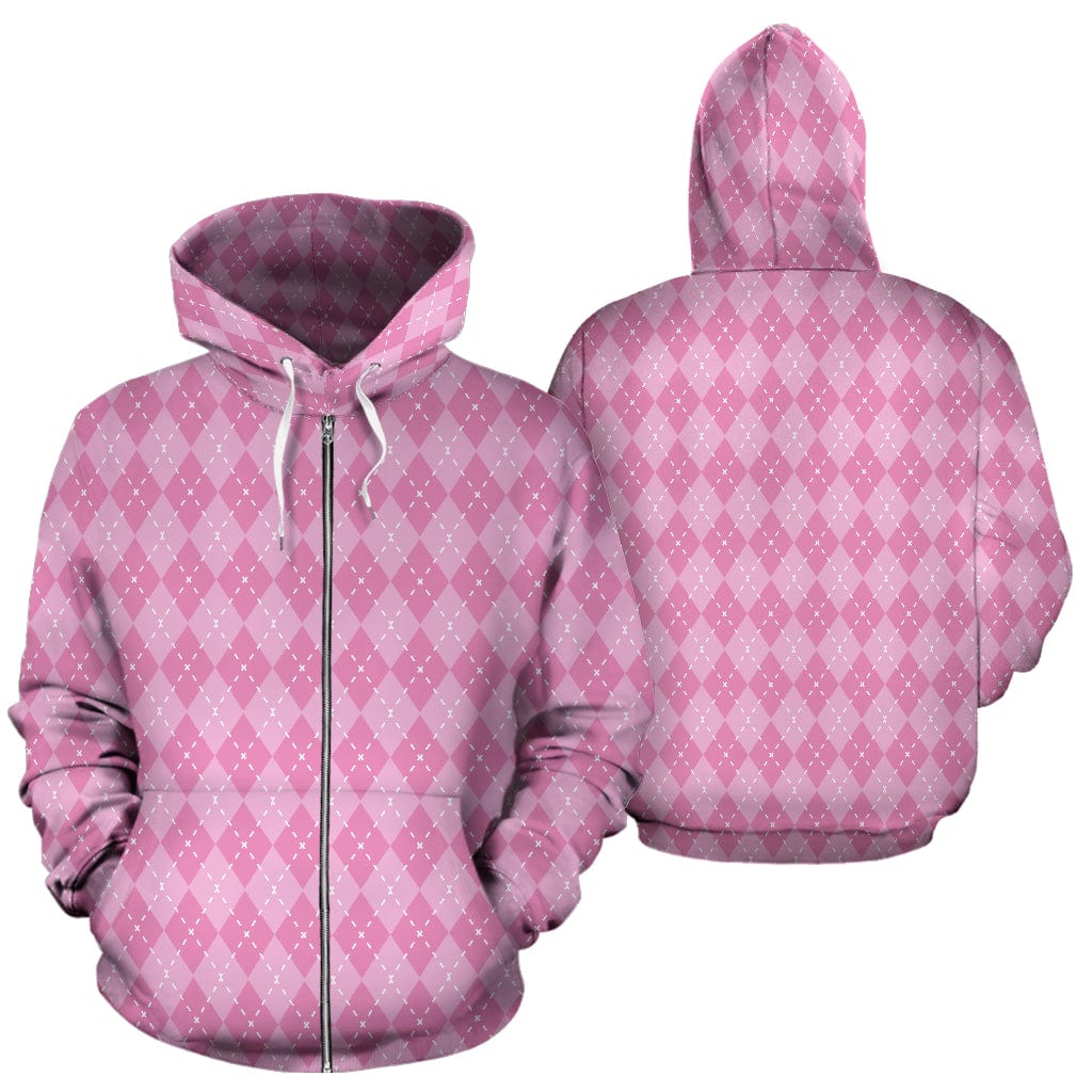 Zip-Up Hoodie - Pink Argyle - GiddyGoatStore