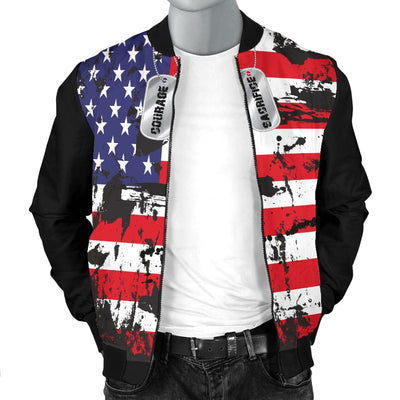 Bomber Jacket - American Flags and Tags Men's Grunge - GiddyGoatStore