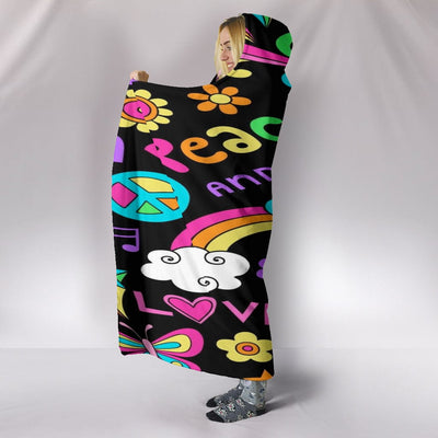 Hooded Blanket - Peace and Love - GiddyGoatStore