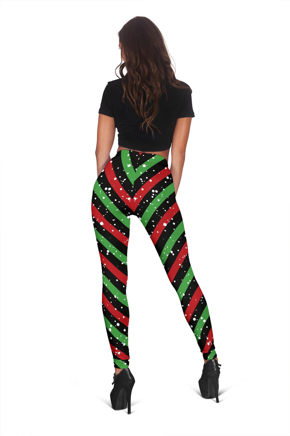 Leggings - Black Candy Cane Christmas - GiddyGoatStore