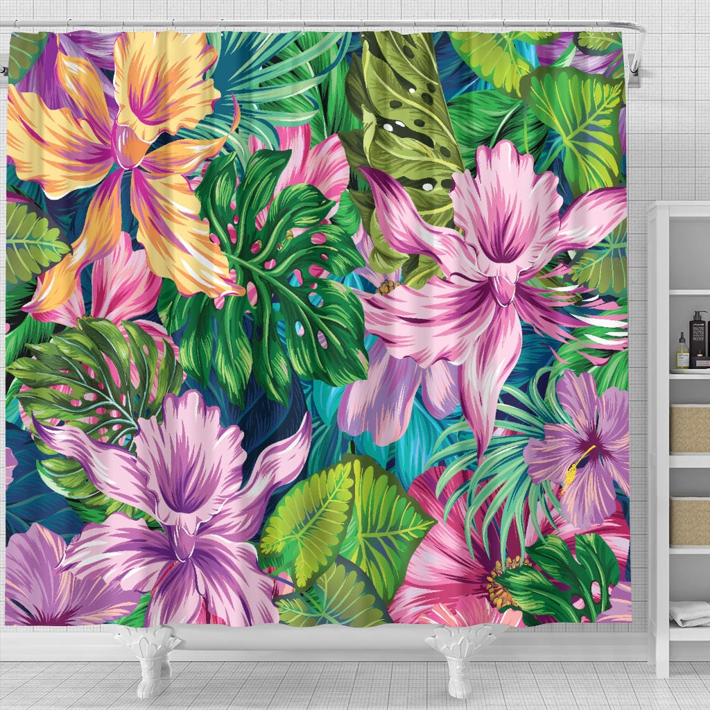 Shower Curtain - Tropical Orchid - GiddyGoatStore