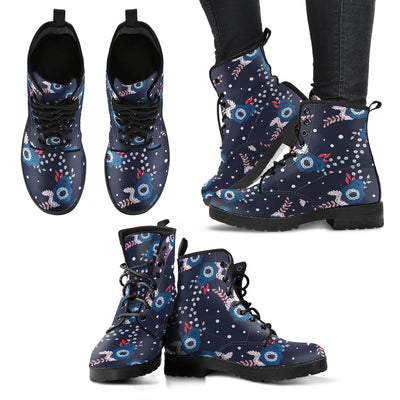 Leather Boots - Blue Floral - GiddyGoatStore