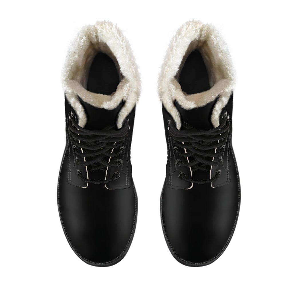 Faux Fur Leather Boots - Black - GiddyGoatStore