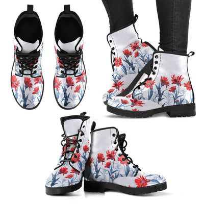 Leather Boots - Red Flowers - GiddyGoatStore