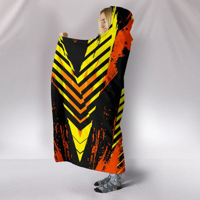 Hooded Blanket - Racing Style Wild Orange & Yellow Stripes Vibes - GiddyGoatStore