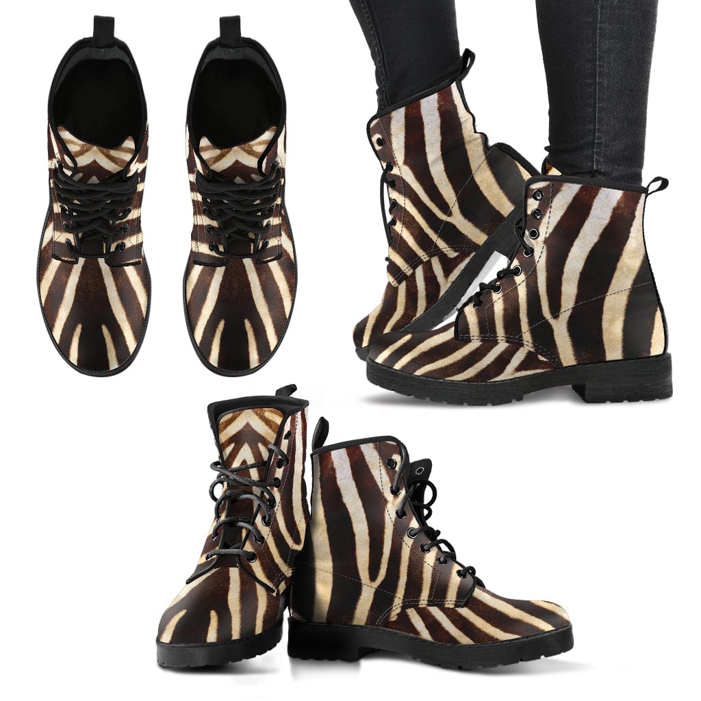 Leather Boots - Woman's Vegan Zebra - GiddyGoatStore