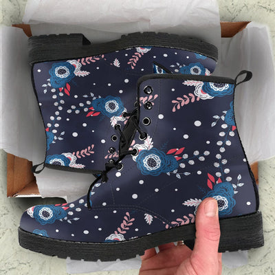 Leather Boots - Blue Floral - GiddyGoatStore