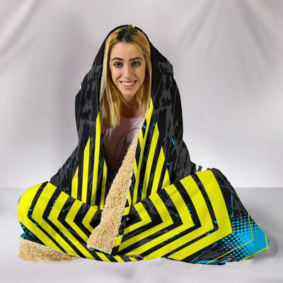 Hooded Blanket - Racing Style Ocean Blue & Yellow Stripes Vibes - GiddyGoatStore