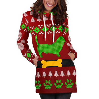 Hoodie Dress - Ugly Christmas Dachshund - GiddyGoatStore