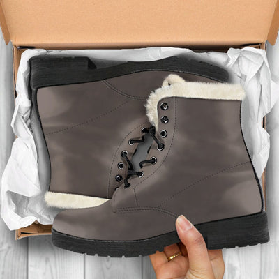 Faux Fur Leather Boots - Brown Granite - GiddyGoatStore
