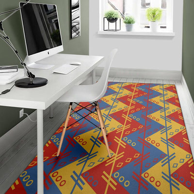 Rug - Zigzag Design in Muted Red Blue Yellow - GiddyGoatStore