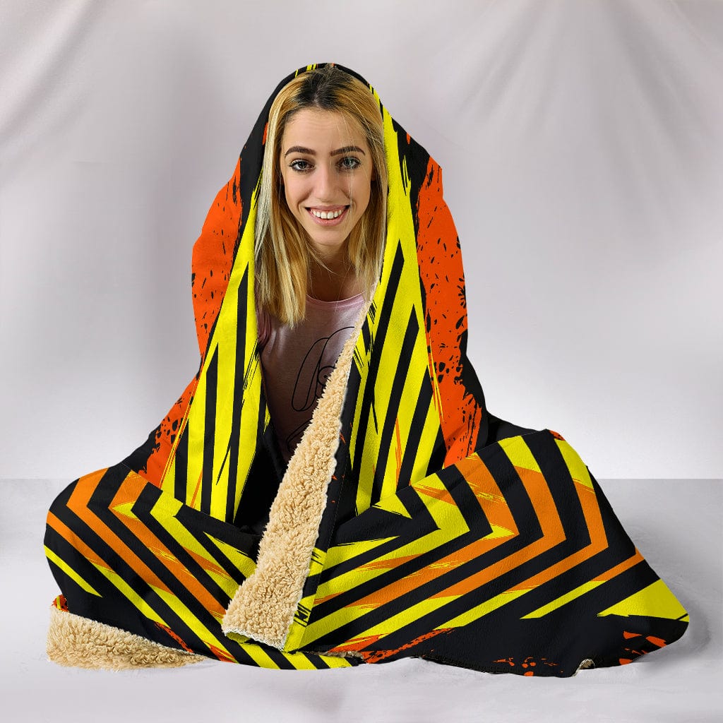 Hooded Blanket - Racing Style Wild Orange & Yellow Stripes Vibes - GiddyGoatStore