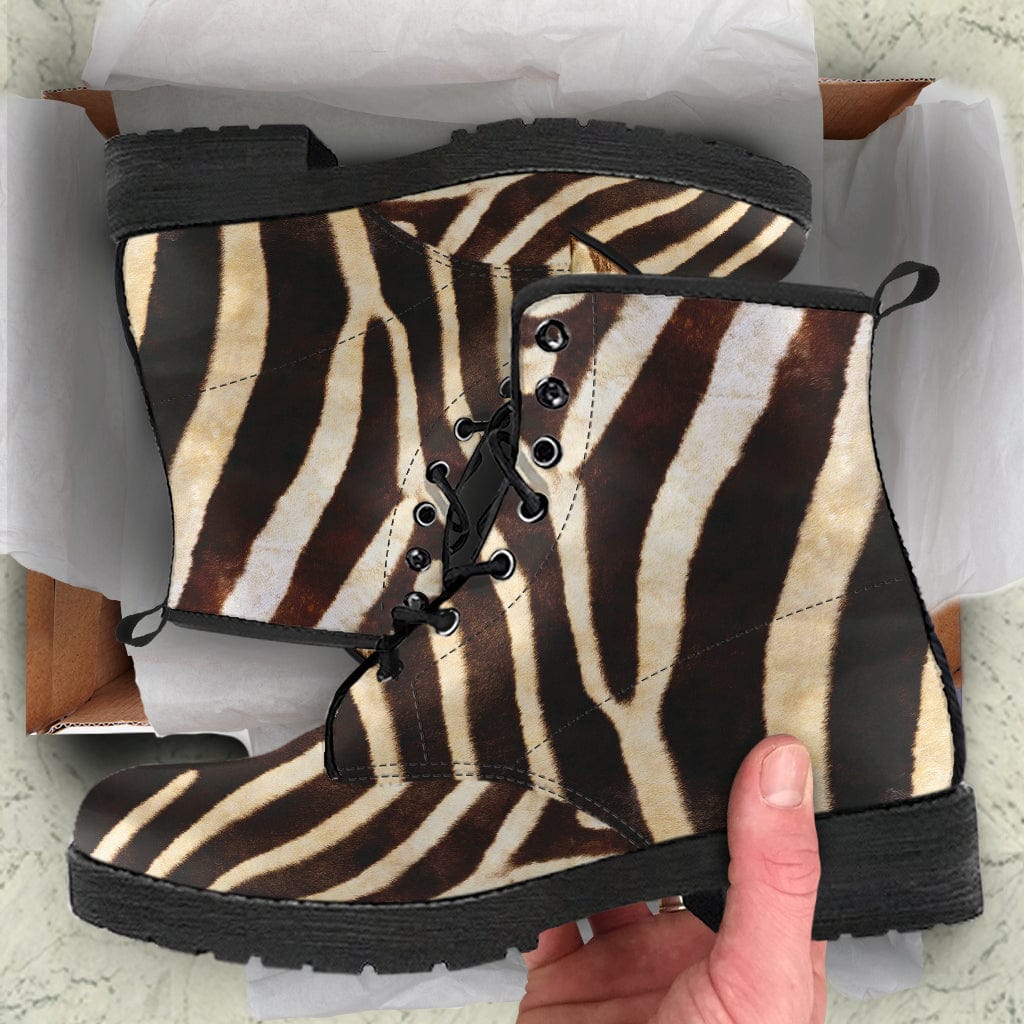 Leather Boots - Woman's Vegan Zebra - GiddyGoatStore