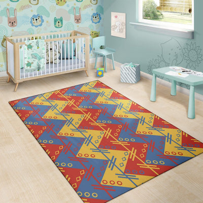 Rug - Zigzag Design in Muted Red Blue Yellow - GiddyGoatStore