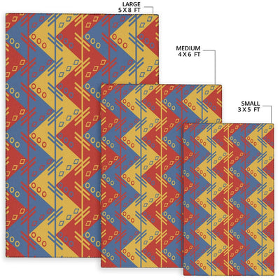 Rug - Zigzag Design in Muted Red Blue Yellow - GiddyGoatStore