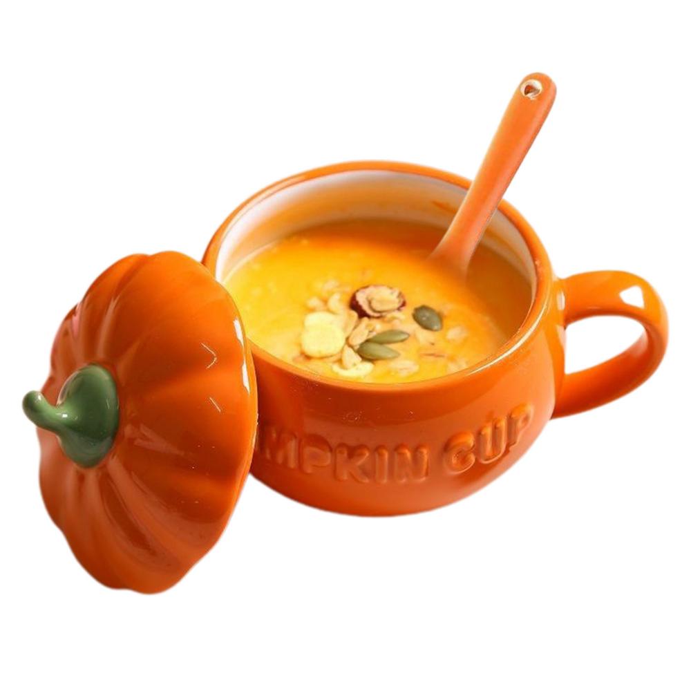 Ceramic Pumpkin Mug With Optional Lid Spoon