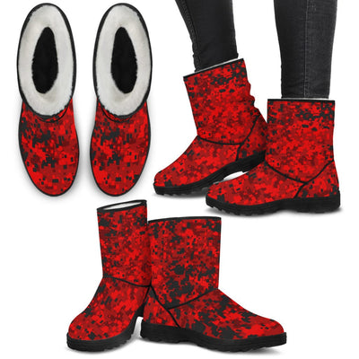 Women's Faux Fur Boots - Red Digital Camouflage - GiddyGoatStore