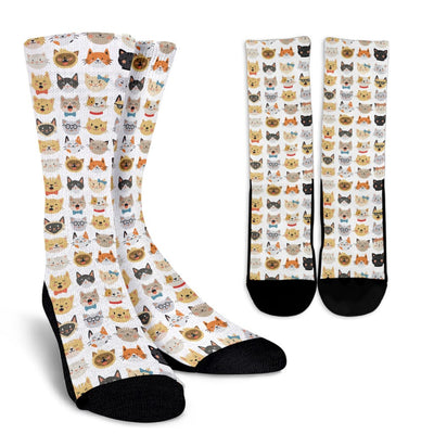 Crew Socks - Cat Faces (White) - GiddyGoatStore