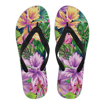 Flip Flops - Tropical Orchid Women's (Black) - GiddyGoatStore
