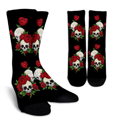 Crew Socks - Black Skulls and Roses - GiddyGoatStore
