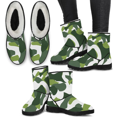 Women's Faux Fur Boots - Black and Green Camouflage - GiddyGoatStore