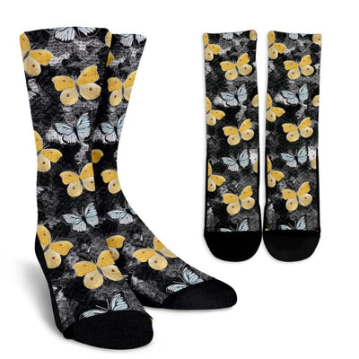 Crew Socks - Black and Yellow Butterfly - GiddyGoatStore