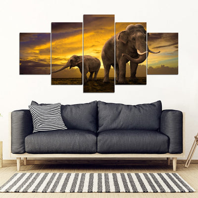5 Piece Framed Canvas Art - Mother Nature Elephant - GiddyGoatStore