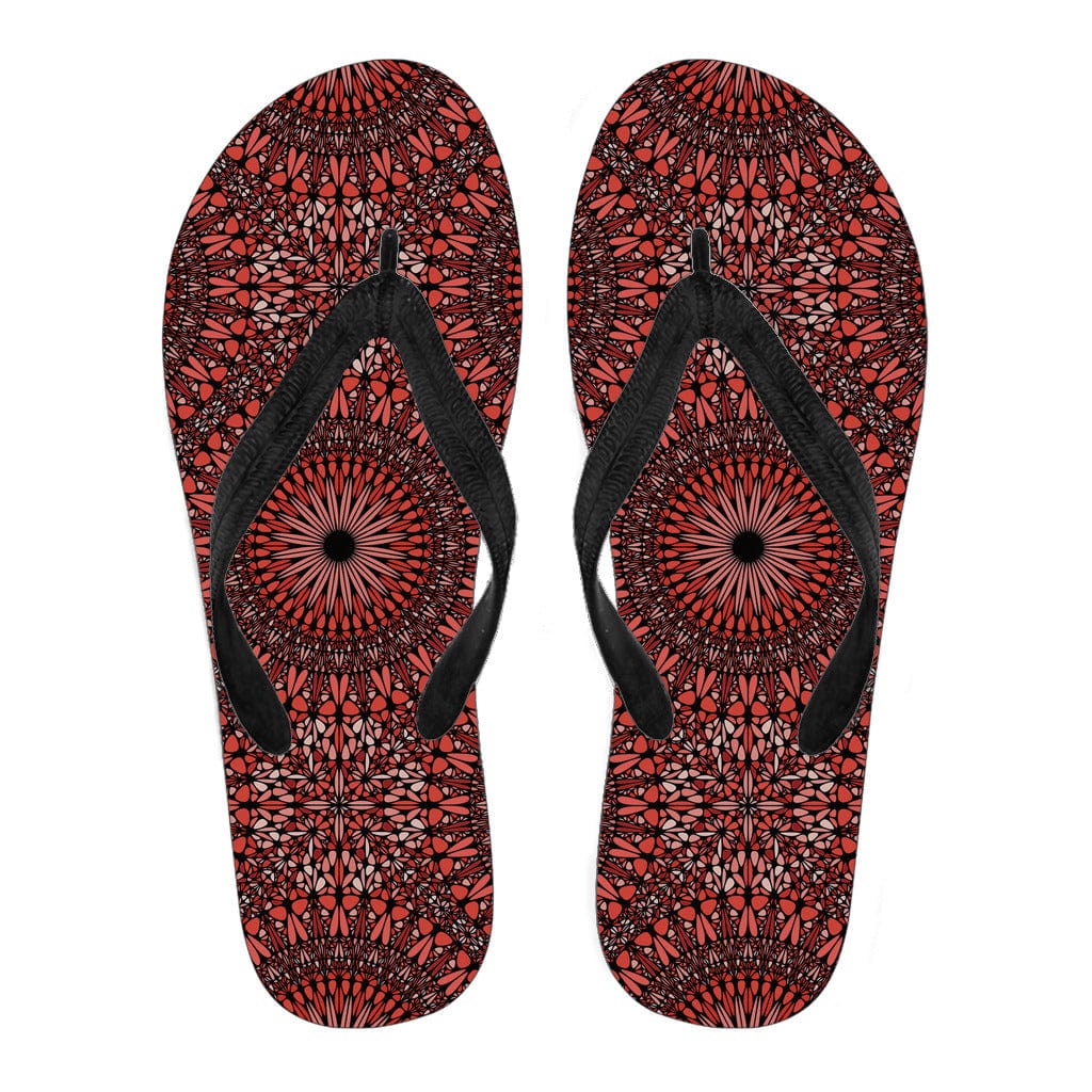 Flip Flops - Red Spiritual Mandala Women's (Black) - GiddyGoatStore