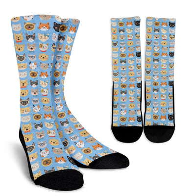Crew Socks - Cat Faces (Blue) - GiddyGoatStore
