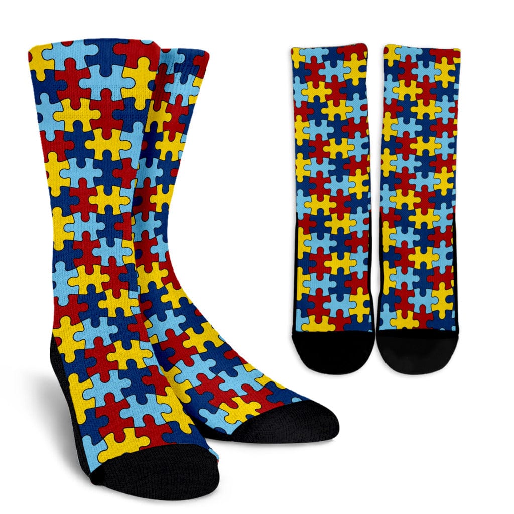 Crew Socks - Colorful Puzzle Pieces - GiddyGoatStore
