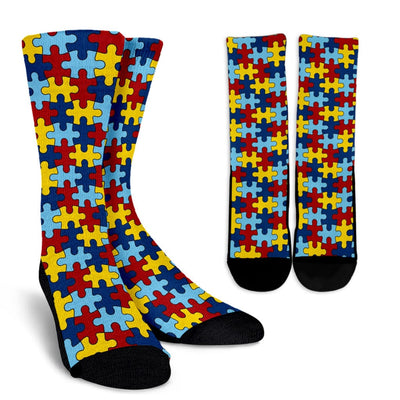 Crew Socks - Colorful Puzzle Pieces - GiddyGoatStore