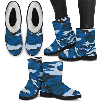 Women's Faux Fur Boots - Blue Camouflage - GiddyGoatStore