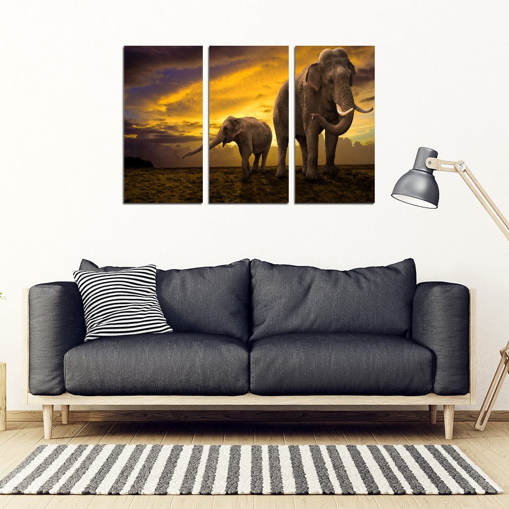 3 Piece Framed Canvas Art - Mother Nature Elephant - GiddyGoatStore