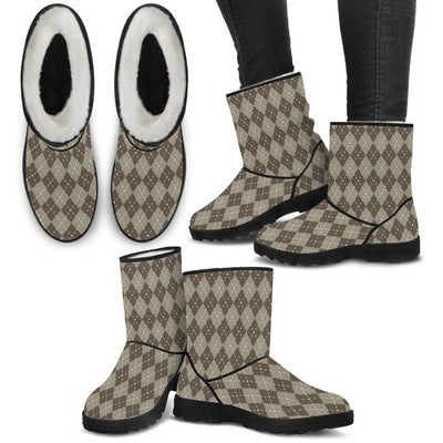 Woman's Faux Fur Boots - Chocolate Argyle - GiddyGoatStore