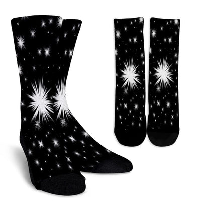 Crew Socks - Black and White Starbursts - GiddyGoatStore