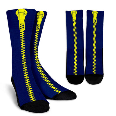 Crew Socks - Zipper (Yellow-Dark-Blue) - GiddyGoatStore