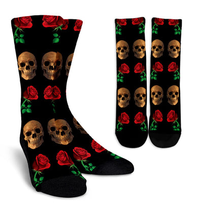 Crew Socks - Roses and Skulls - GiddyGoatStore