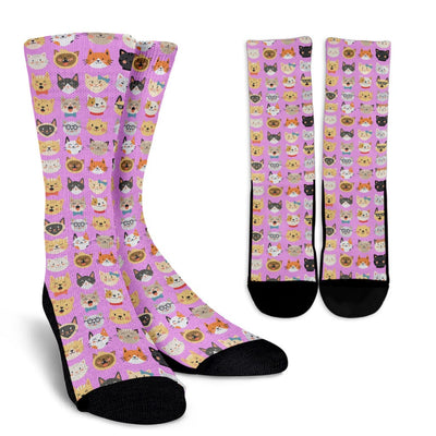 Crew Socks - Cat Faces (Pink) - GiddyGoatStore