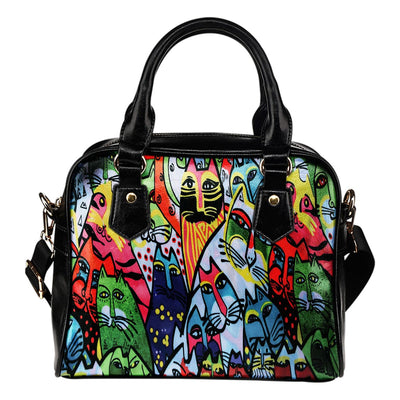 Shoulder Handbag - Abstract Cats - GiddyGoatStore