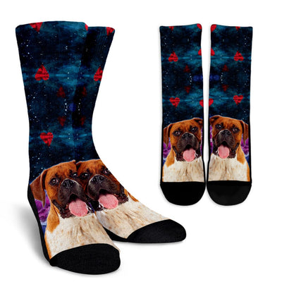 Crew Socks - Boxer Dog Hearts - GiddyGoatStore