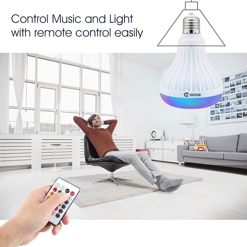 Wireless Bluetooth Speaker+12W RGB Bulb LED Lamp with Remote Control