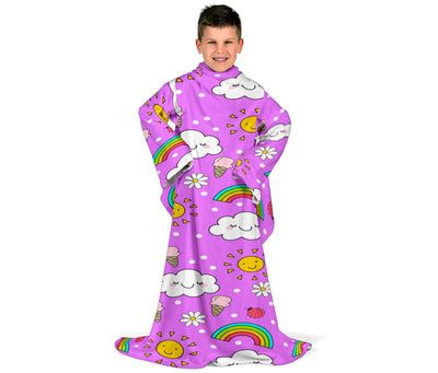 Sleeve Blanket - Kids Purple Rainbows and Clouds - GiddyGoatStore